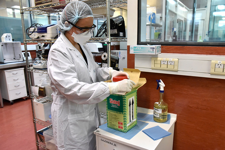 20 03 29 OP El Instituto Malbrán puede diagnosticar el COVID 19 en 48 horas 2 Recibiendo una muestra para analizar